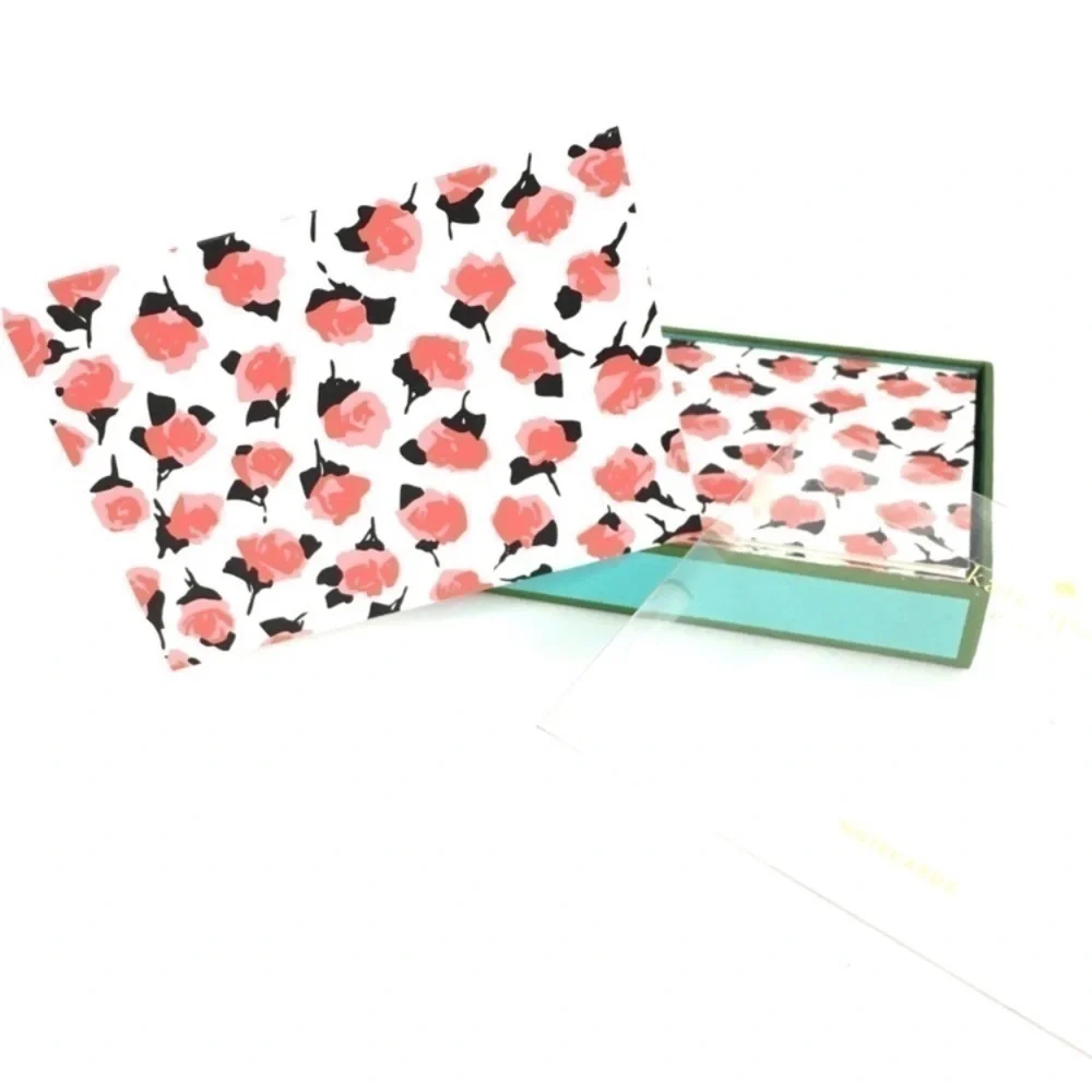 KATE SPADE 10 Notecards Roses Flowers Lined Envelopes Foldover Cards Stationery